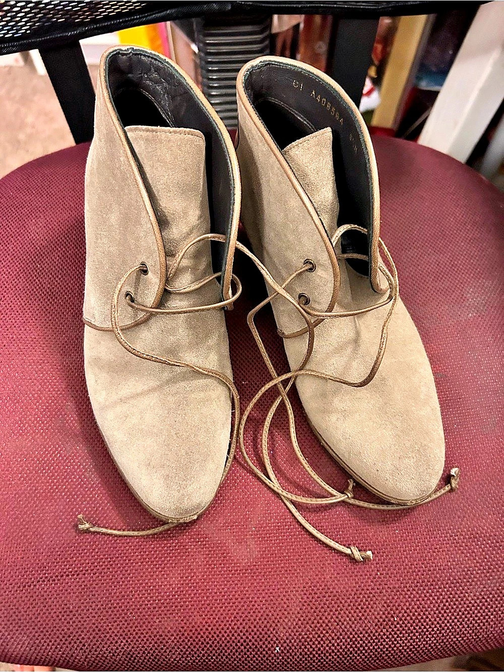 Stuart Weitzman Kalahari Wedge Bootie shoes Suede Beige US 6.5 M
